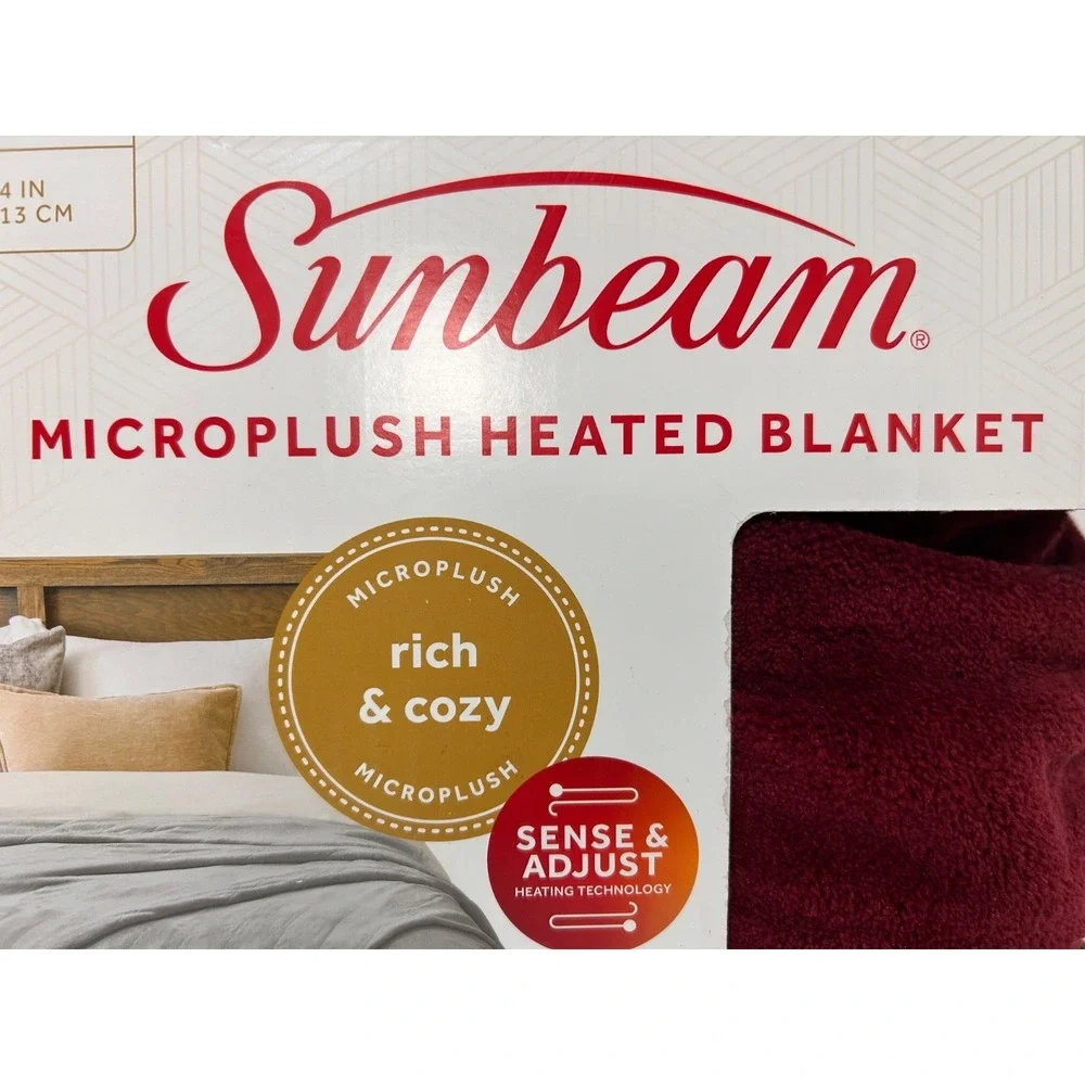 Sunbeam Heated Blanket Microplush 10 Heat Settings Size Full Burgundy